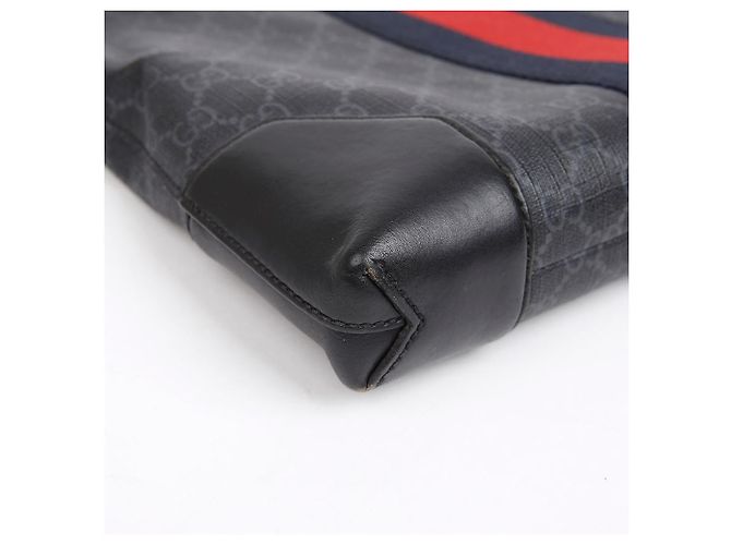 Gucci Clutch Bag GG Supreme Canvas Web Strap Black - vista 7