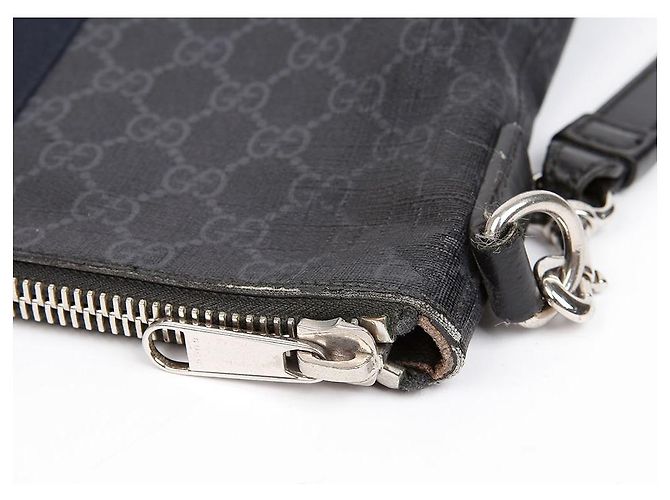 Gucci Clutch Bag GG Supreme Canvas Web Strap Black - vista 8