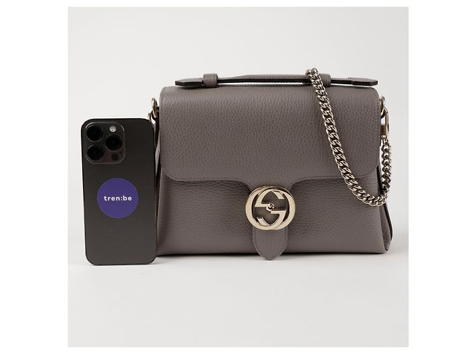 Gucci  mala de ombro com corrente e pega superior em pele entrelaçada Cinza - vista 7