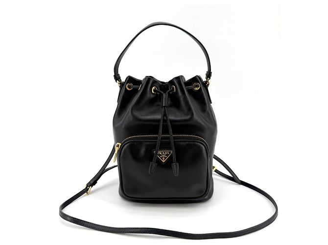 Prada Borsa a secchiello in pelle con logo triangolare - vista 3