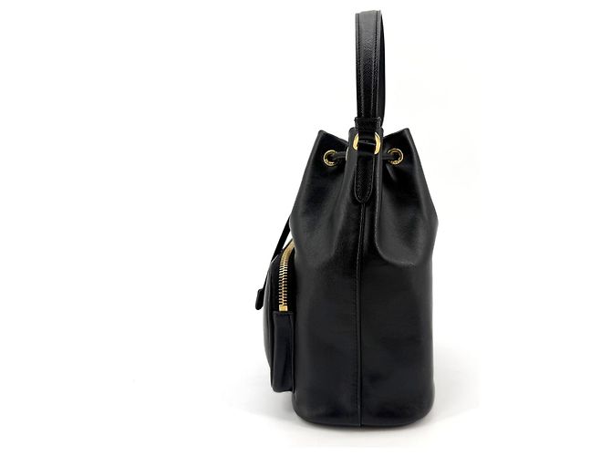 Prada Borsa a secchiello in pelle con logo triangolare - vista 5