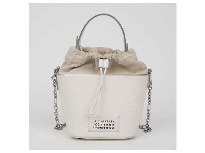 Maison Martin Margiela Mini borsa secchiello da donna in tela bianca - vista 2