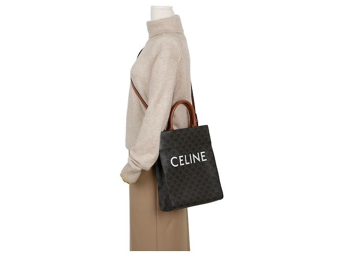 Céline Saco de ombro Triope Vertical Cabas Small Canvas Tan - vista 11