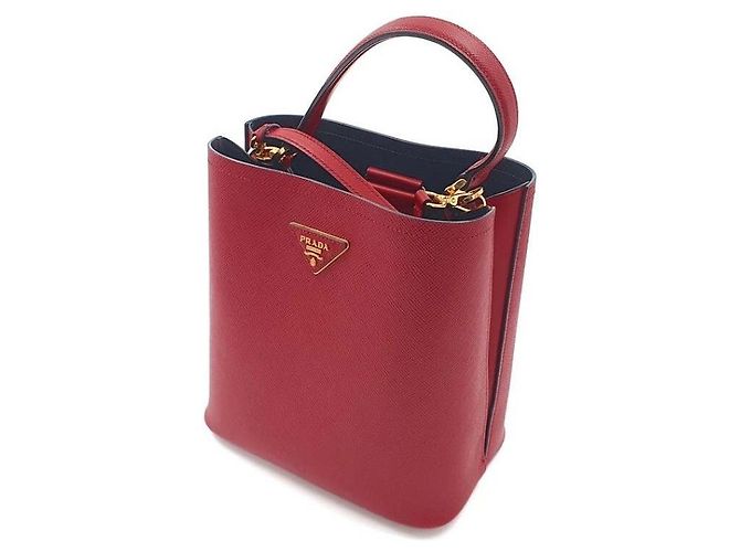 Borsa a mano Prada Saffiano Panier rossa in pelle - vista 2