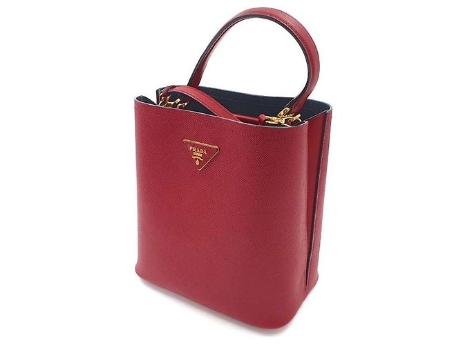 Borsa a mano Prada Saffiano Panier rossa in pelle - vista 3