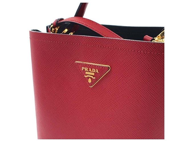 Borsa a mano Prada Saffiano Panier rossa in pelle - vista 4