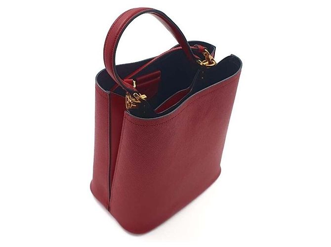 Borsa a mano Prada Saffiano Panier rossa in pelle - vista 5