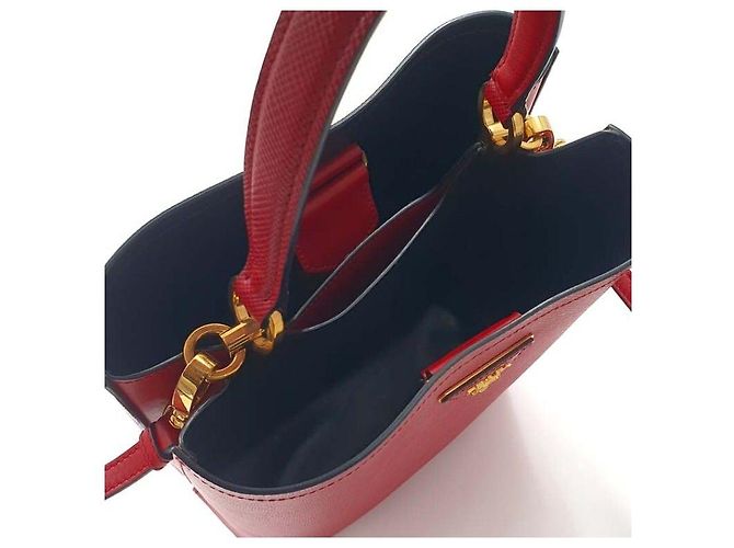 Borsa a mano Prada Saffiano Panier rossa in pelle - vista 8