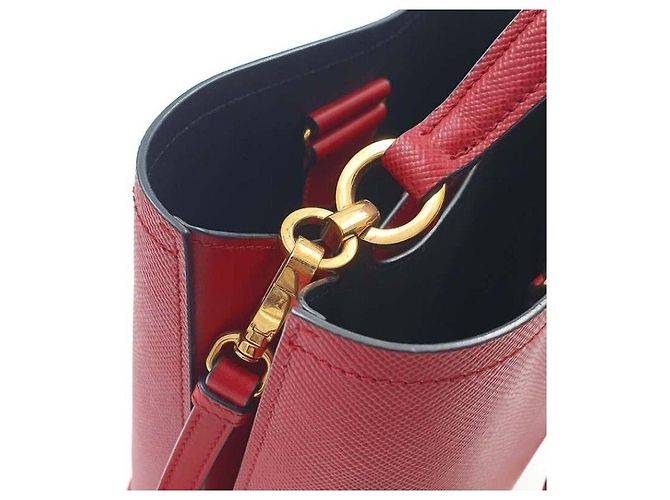 Borsa a mano Prada Saffiano Panier rossa in pelle - vista 9