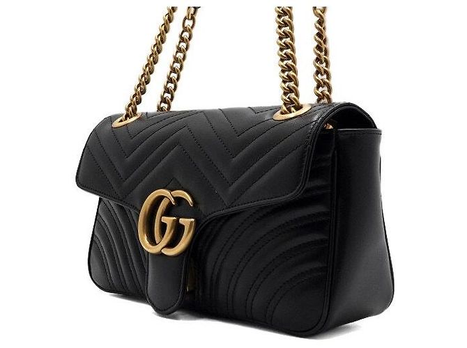 Gucci Bolsa de ombro matelassé chevron preta com corrente dourada - vista 2