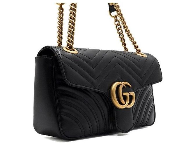 Gucci Bolsa de ombro matelassé chevron preta com corrente dourada - vista 3