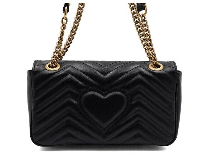 Gucci Bolsa de ombro matelassé chevron preta com corrente dourada - vista 4