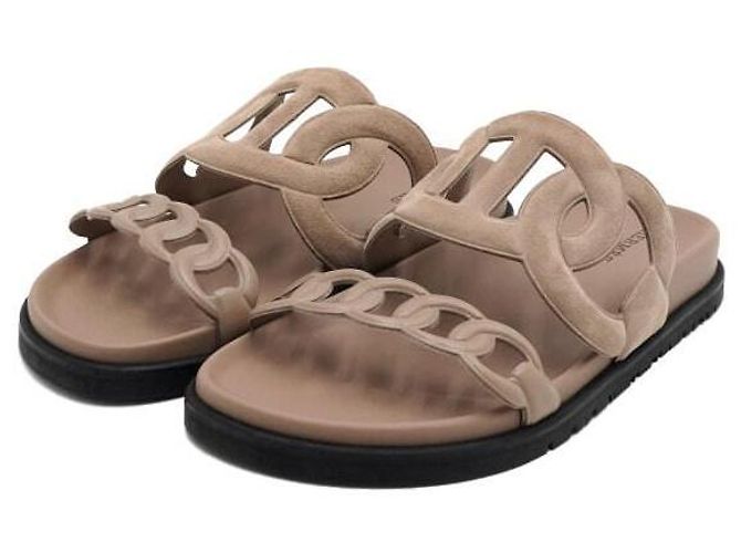 Hermès Sandali Beige Suede Extra Nappa Pantofole Donna - vista 3