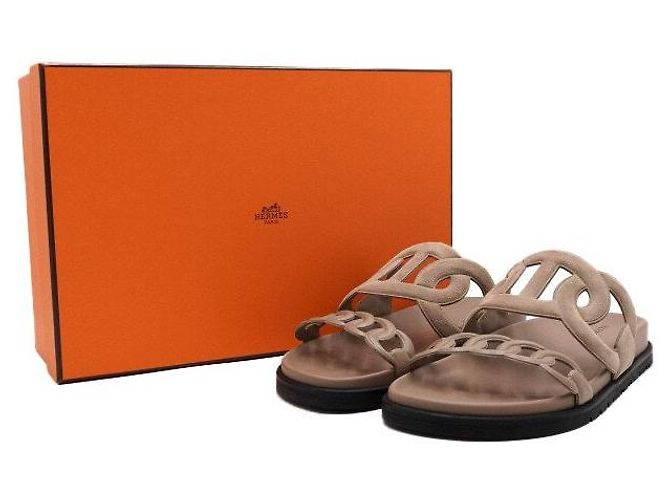 Hermès Sandali Beige Suede Extra Nappa Pantofole Donna - vista 7