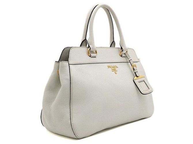 Prada Weiße Vitello Phoenix Tote Bag mit goldenem Logo - Ansicht 3