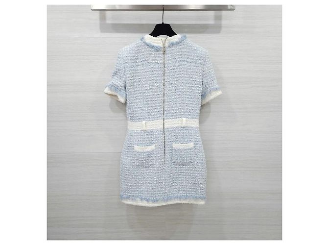 Balmain Vestido mini de tweed azul claro con botones - vista 2