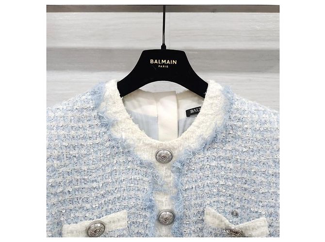 Balmain Vestido mini de tweed azul claro con botones - vista 4
