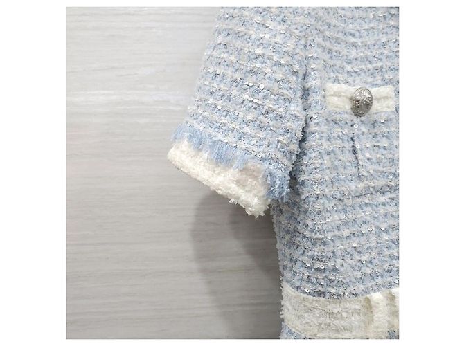 Balmain Vestido mini de tweed azul claro con botones - vista 5