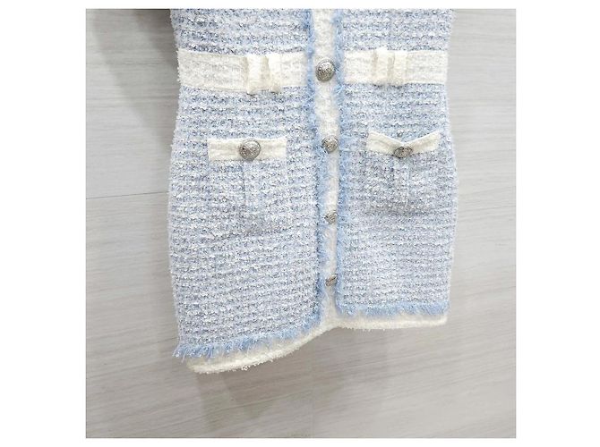 Balmain Vestido mini de tweed azul claro con botones - vista 6