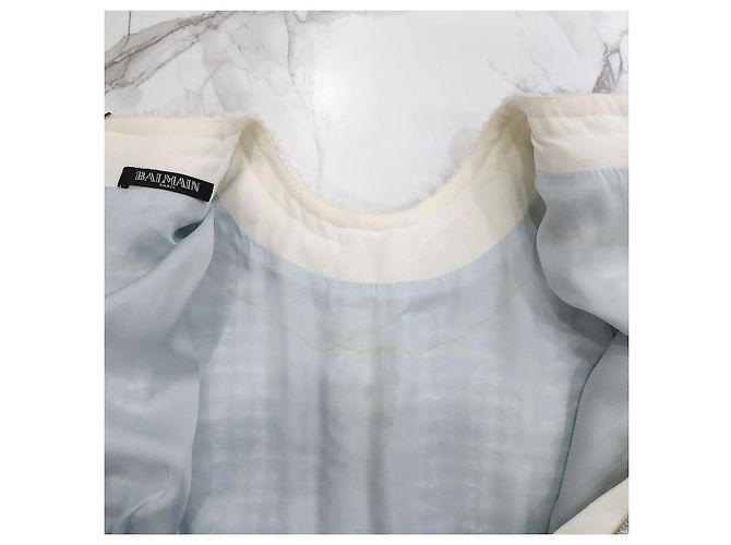 Balmain Vestido mini de tweed azul claro con botones - vista 8