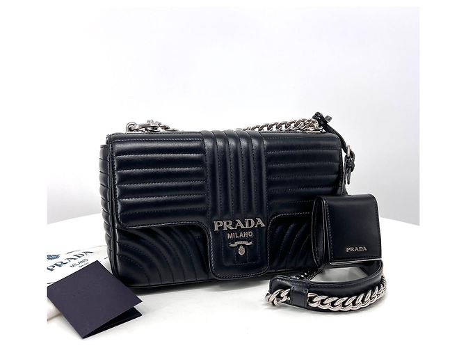 Prada Borsa a spalla con patta Diagram Chain Black - vista 2