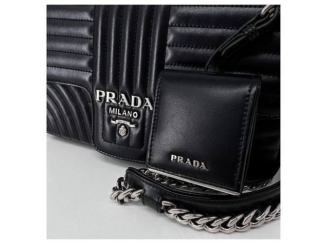 Prada Borsa a spalla con patta Diagram Chain Black - vista 5
