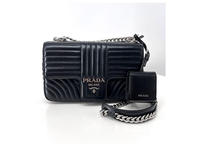 Prada Borsa a spalla con patta Diagram Chain Black - vista 6