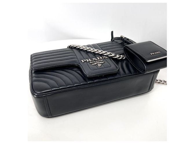 Prada Borsa a spalla con patta Diagram Chain Black - vista 7