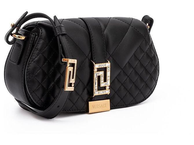 Versace Bolsa de ombro acolchoada em couro preto - vista 3