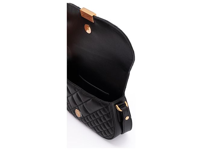 Versace Bolsa de ombro acolchoada em couro preto - vista 4