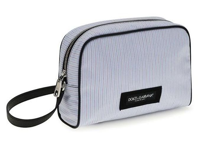 Borsa Dolce & Gabbana in popeline a righe e pelle blu - vista 2
