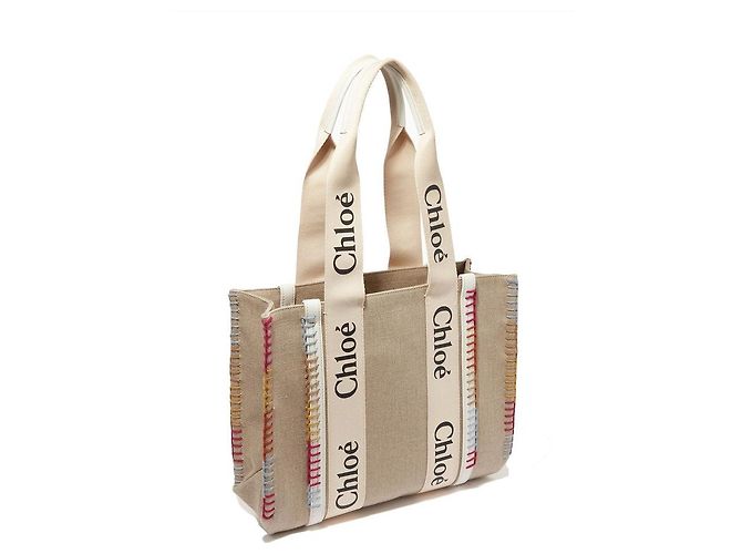 Borsa tote Chloé in lino beige - vista 2