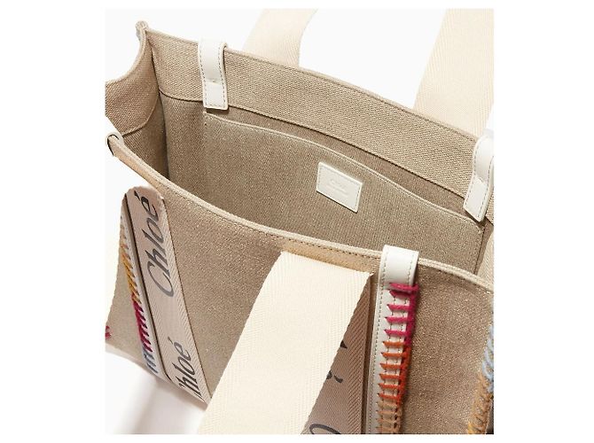 Borsa tote Chloé in lino beige - vista 3