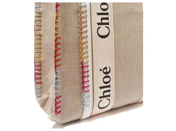 Borsa tote Chloé in lino beige - vista 4
