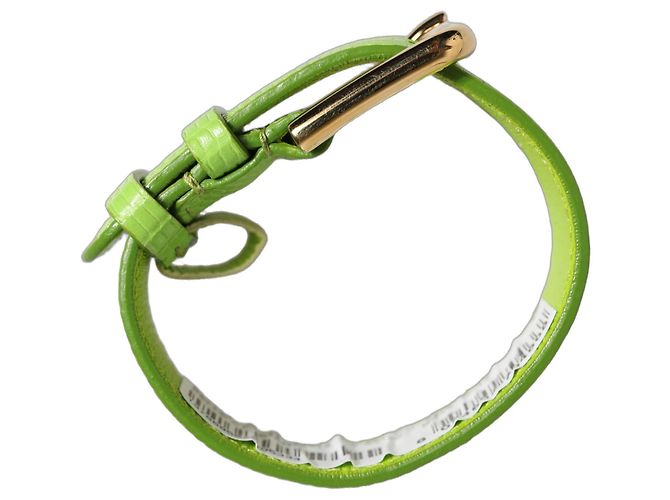 Dolce & Gabbana Pulseira strap com fivela dourada em couro texturizado verde - vista 5