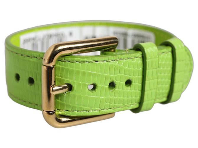 Dolce & Gabbana Pulseira strap com fivela dourada em couro texturizado verde - vista 6