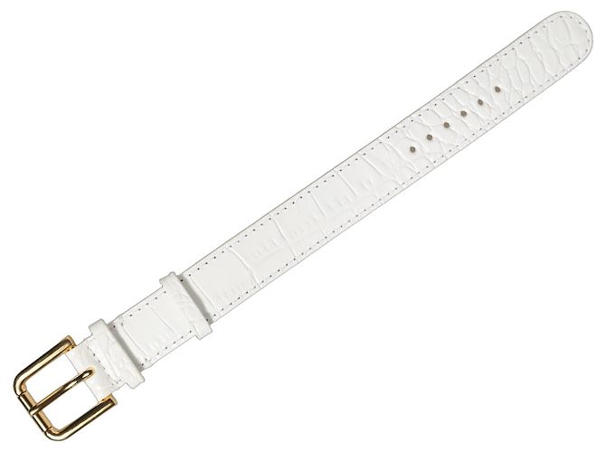Dolce & Gabbana Pulseira de cinto em couro branco com relevo e fivela dourada - vista 2