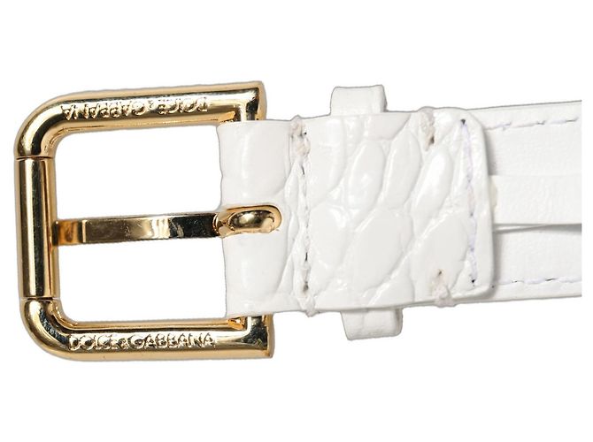 Dolce & Gabbana Pulseira de cinto em couro branco com relevo e fivela dourada - vista 5