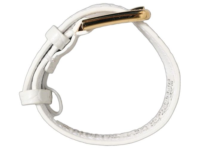 Dolce & Gabbana Pulseira de cinto em couro branco com relevo e fivela dourada - vista 6