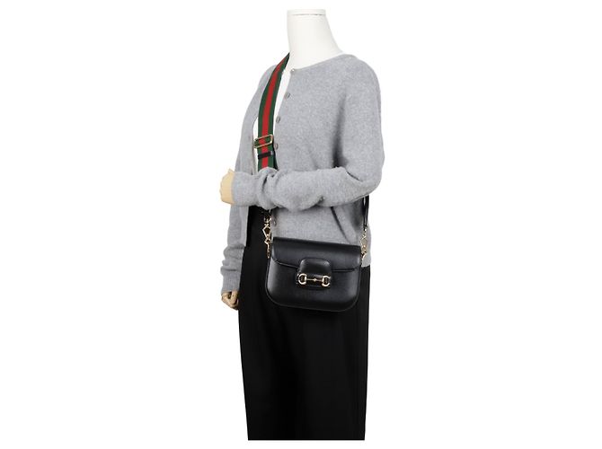 Gucci Mini Borsa a Tracolla in Pelle Horsebit Nera - vista 12