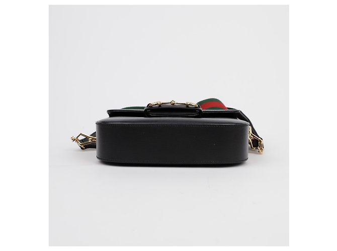 Gucci Mini Borsa a Tracolla in Pelle Horsebit Nera - vista 9