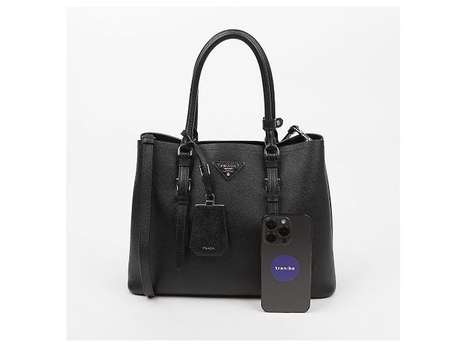 Prada Borsa Tote Saffiano Double Black - vista 11