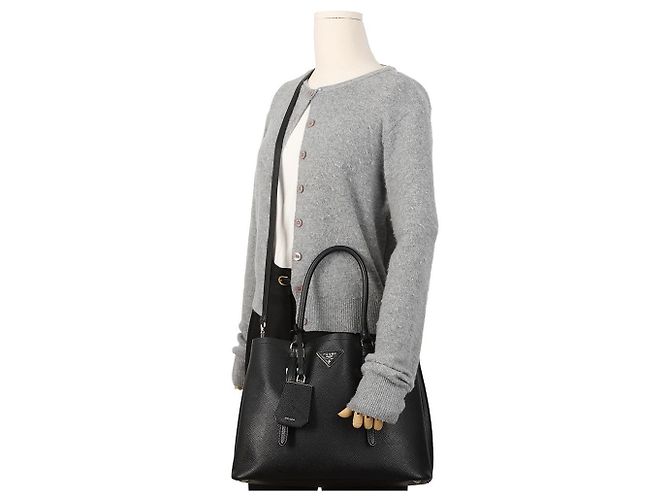Prada Borsa Tote Saffiano Double Black - vista 15