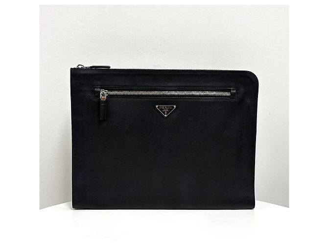 Prada Clutch in Saffiano con logo triangolare Nero - vista 2