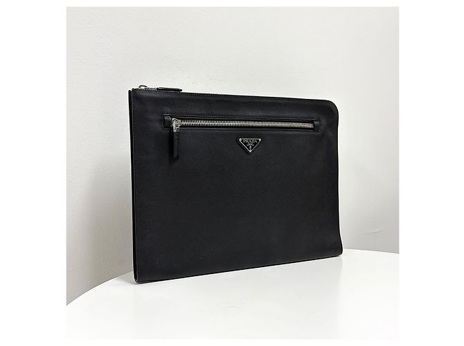 Prada Clutch in Saffiano con logo triangolare Nero - vista 3