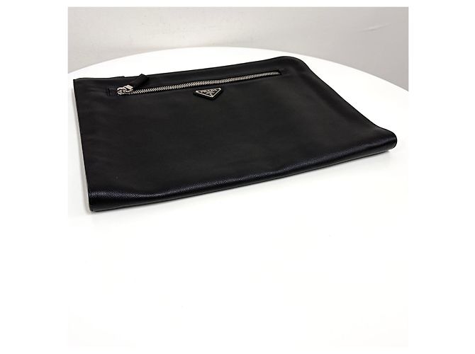 Prada Clutch in Saffiano con logo triangolare Nero - vista 6