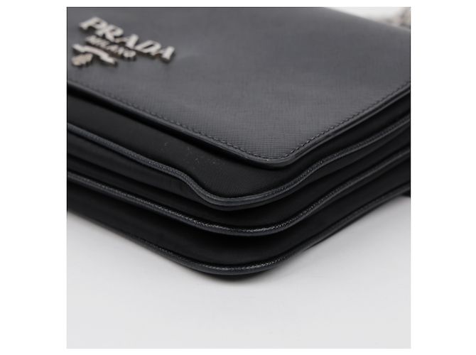 Prada Borsa a tracolla con catena in Saffiano Tessuto Nera - vista 11