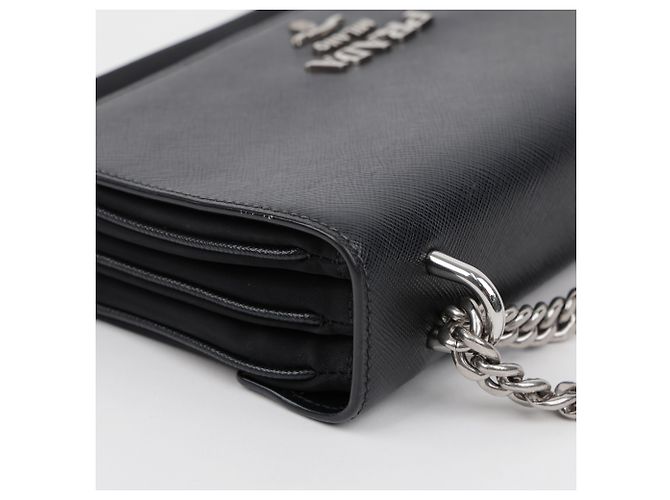 Prada Borsa a tracolla con catena in Saffiano Tessuto Nera - vista 13
