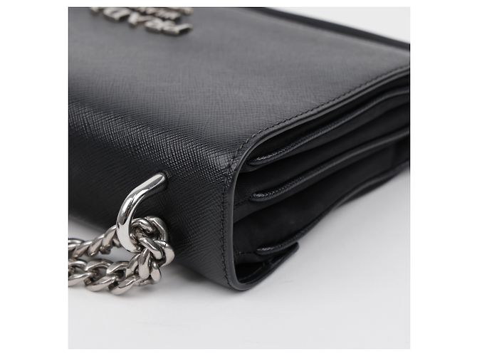 Prada Borsa a tracolla con catena in Saffiano Tessuto Nera - vista 14