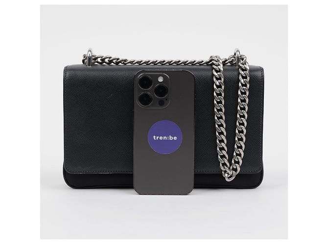 Prada Borsa a tracolla con catena in Saffiano Tessuto Nera - vista 18